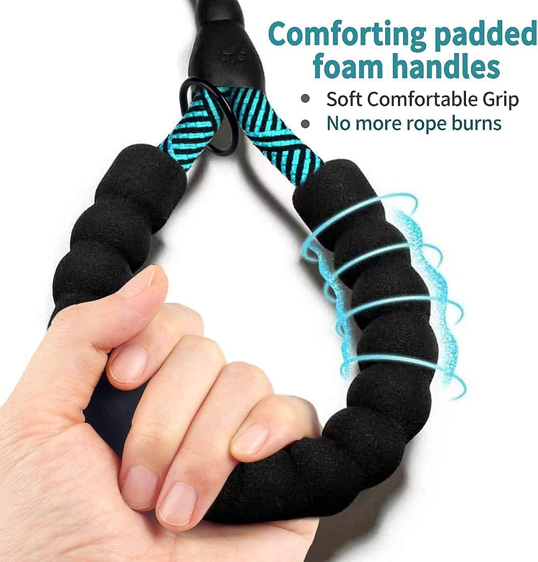 Dog Leash 10FT Thick Durable Nylon Rope - Comfortable Padded Handle Non Reflective Rope Dog Leash for Medium Large Dogs with Collapsible Pet Bowl and Garbage Bags (Non-Reflective10 FT -Blue